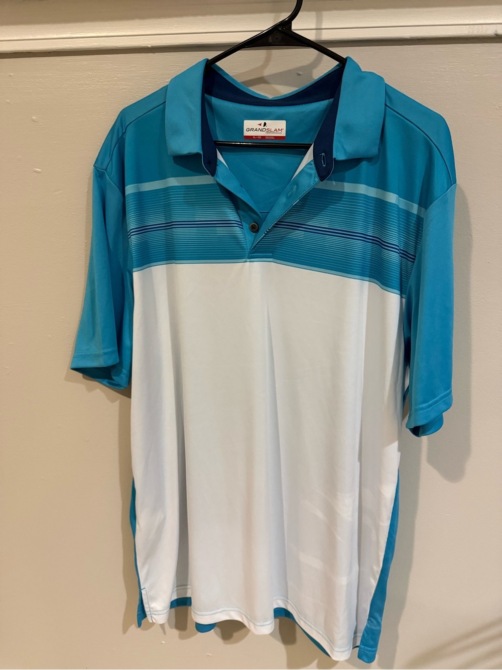 Grand Slam Teal & White Striped Men’s Golf Polo